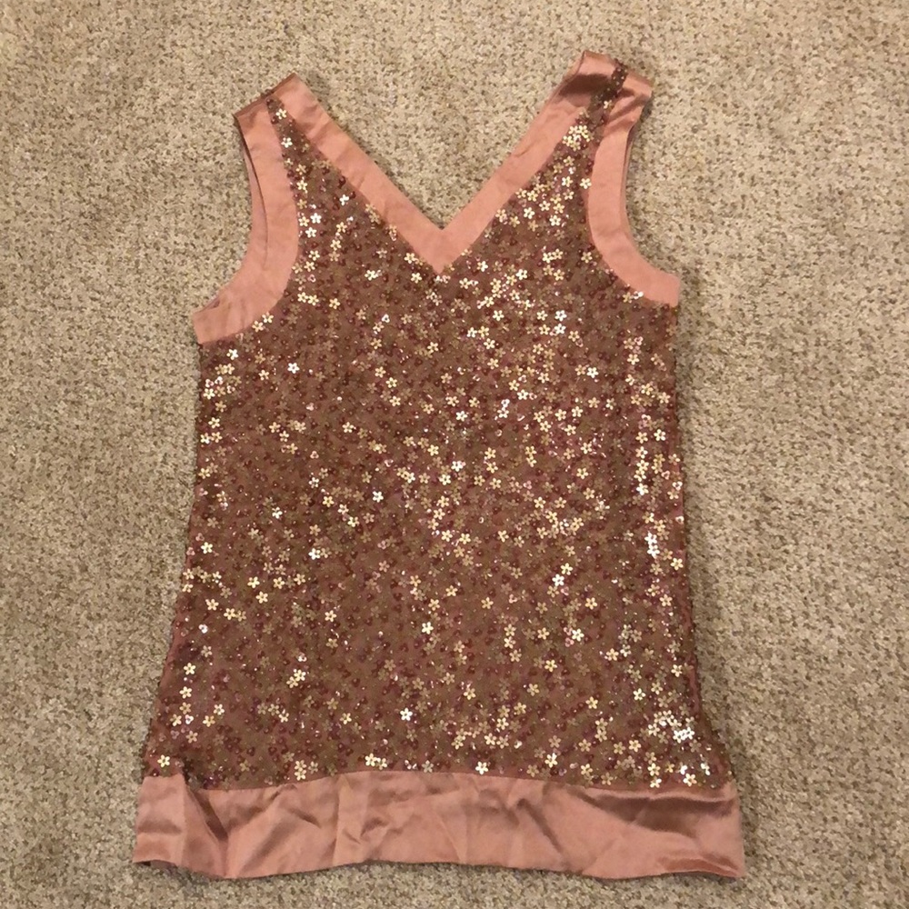 Sequined and satin v-neck tank